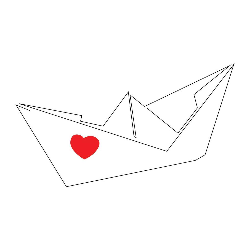 continuous paper boat single line outline vector art drawing and simple one line minimalist design