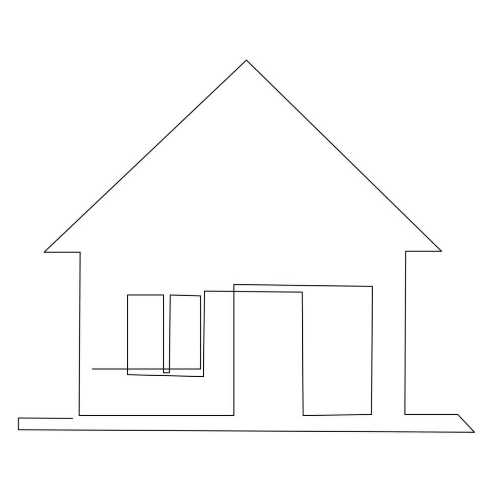 House single line continuous outline vector art drawing and simple one line home minimalist design