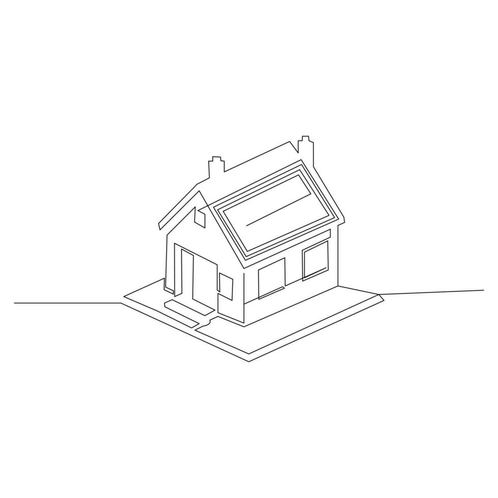 House single line continuous outline vector art drawing and simple one line home minimalist design