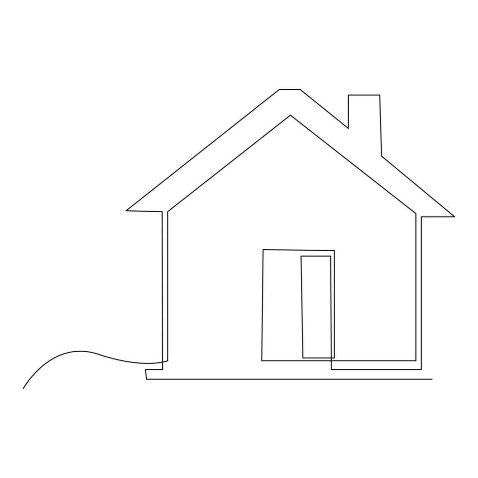 House single line continuous outline vector art drawing and simple one line home minimalist design