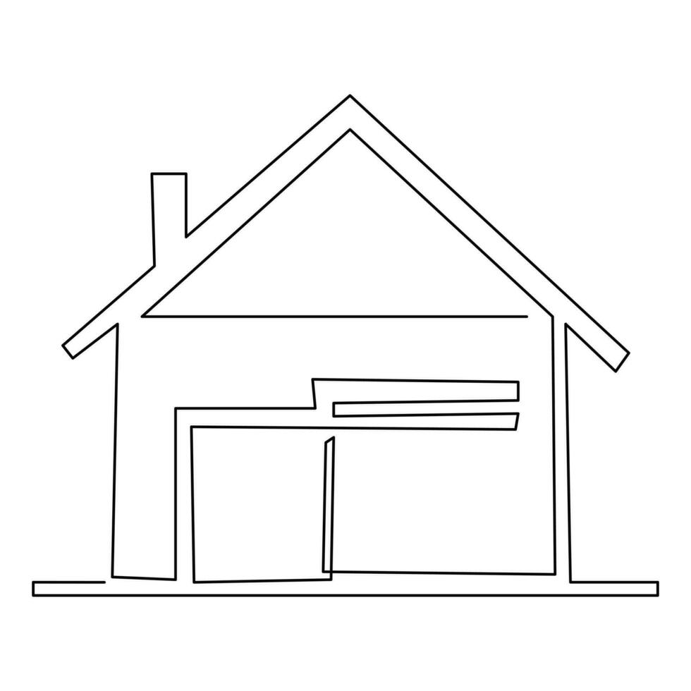 House single line continuous outline vector art drawing and simple one line home minimalist design