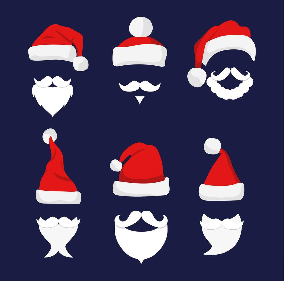 Santa hats, moustache and beards. vector