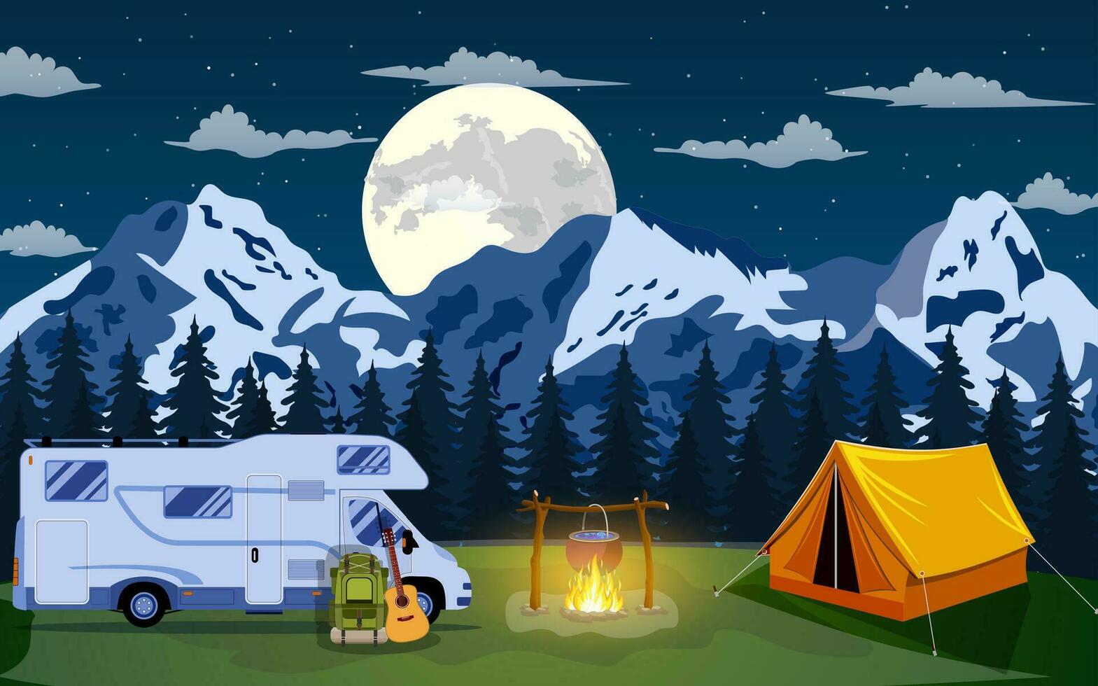 Vector flat illustration camping.