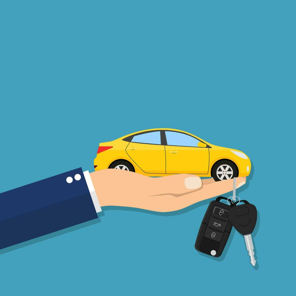 Car seller hand giving key to buyer vector