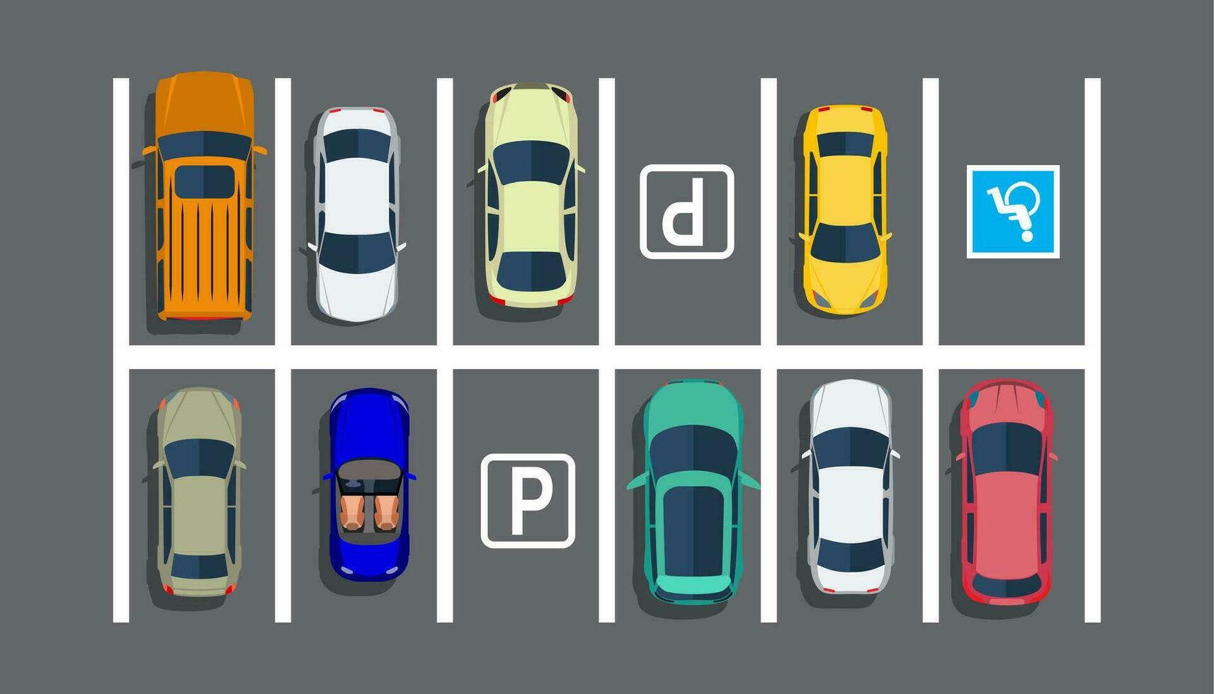 City parking lot with different cars. vector