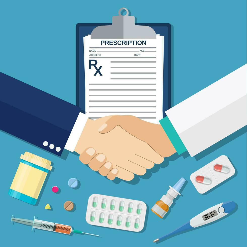 handshake between doctor and patient, vector