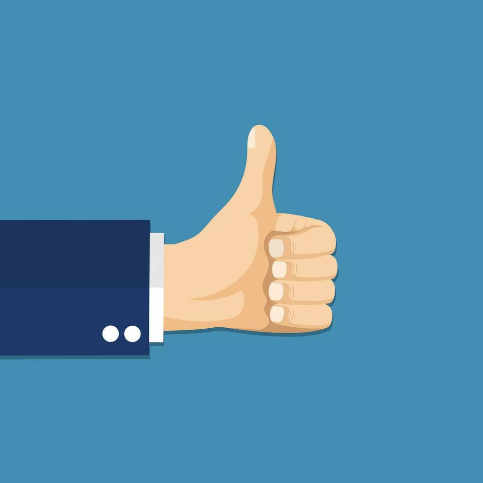 Businessman hands hold thumbs up. vector