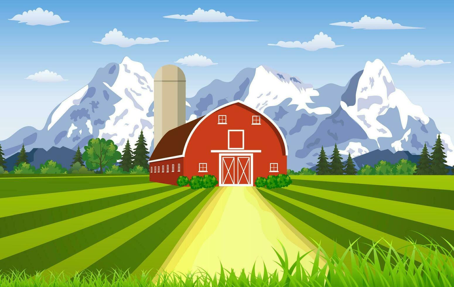 dibujos animados granja verde siembra campo, vector