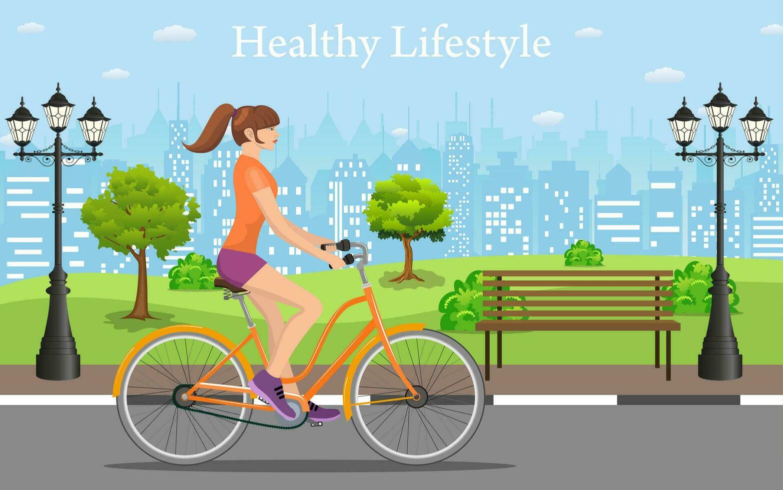 Couple Riding Bicycles In Public Park, vector