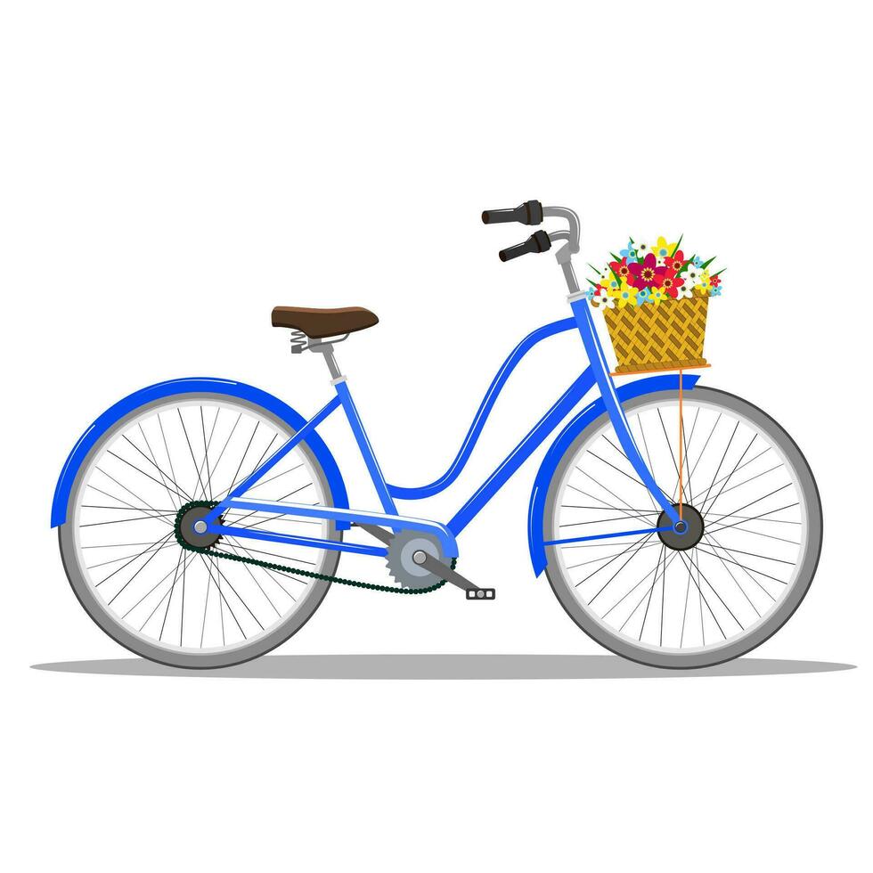 Bicycle with basket of flowers. vector