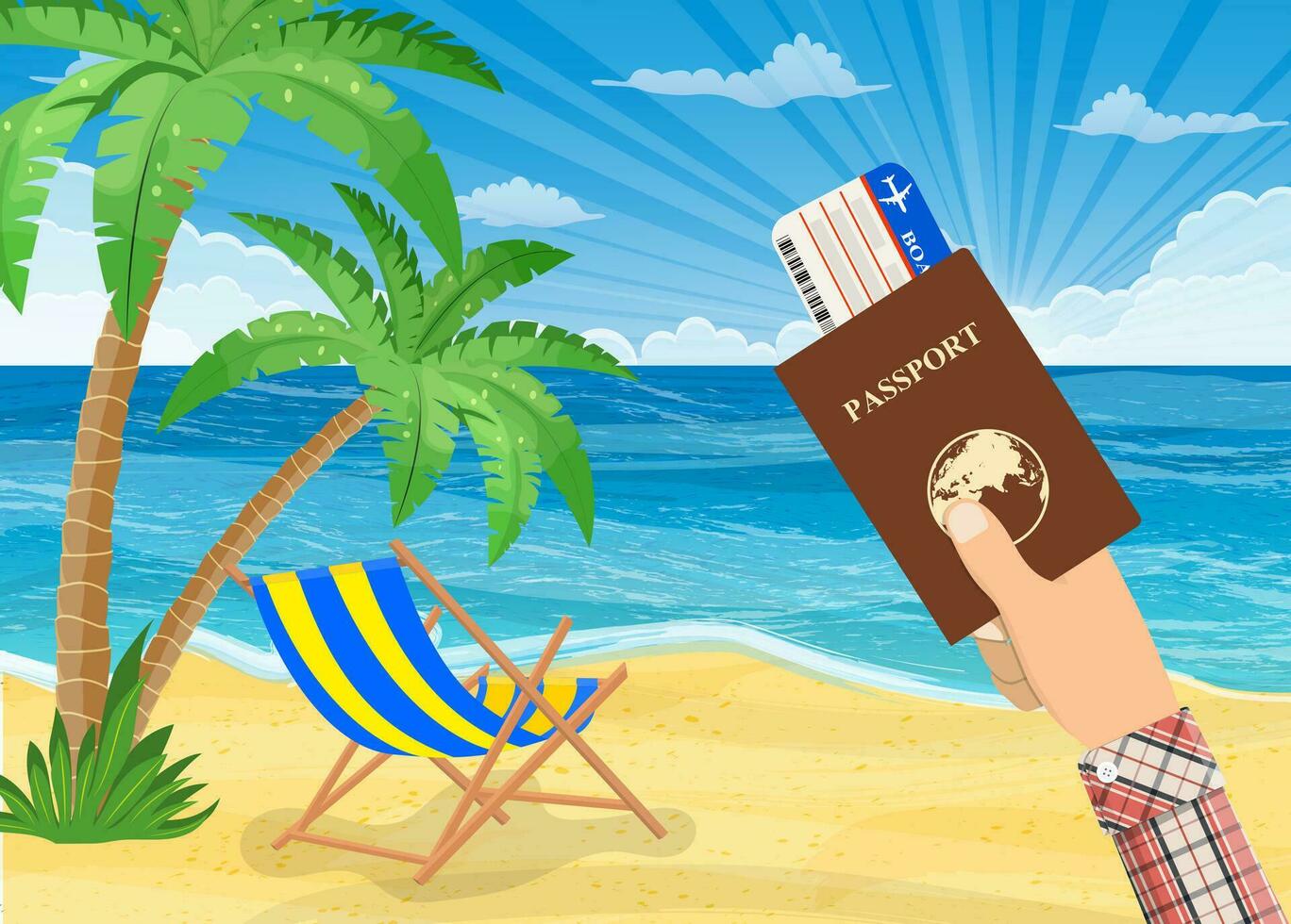 Summer beach with a sun, vector