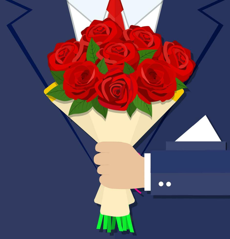 cartoon businessman hand holding bouquet flowers vector