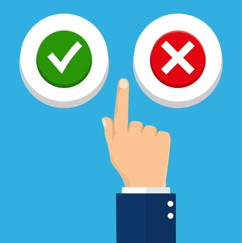 Hand, finger pressing buttons no or yes vector