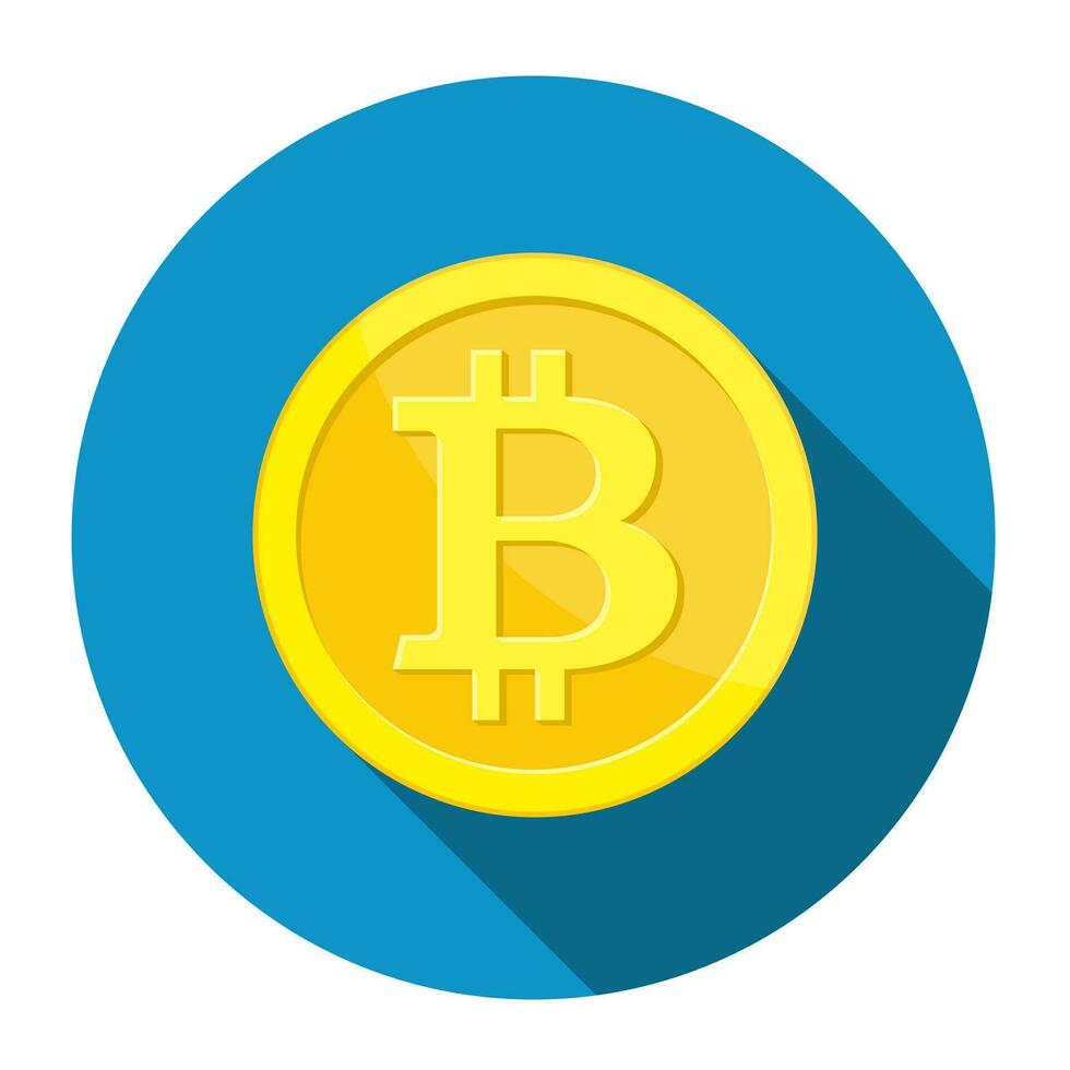 Golden coin with bitcoin sign. vector
