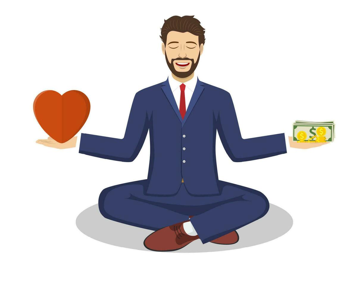 Businessman found his balance with love and money vector