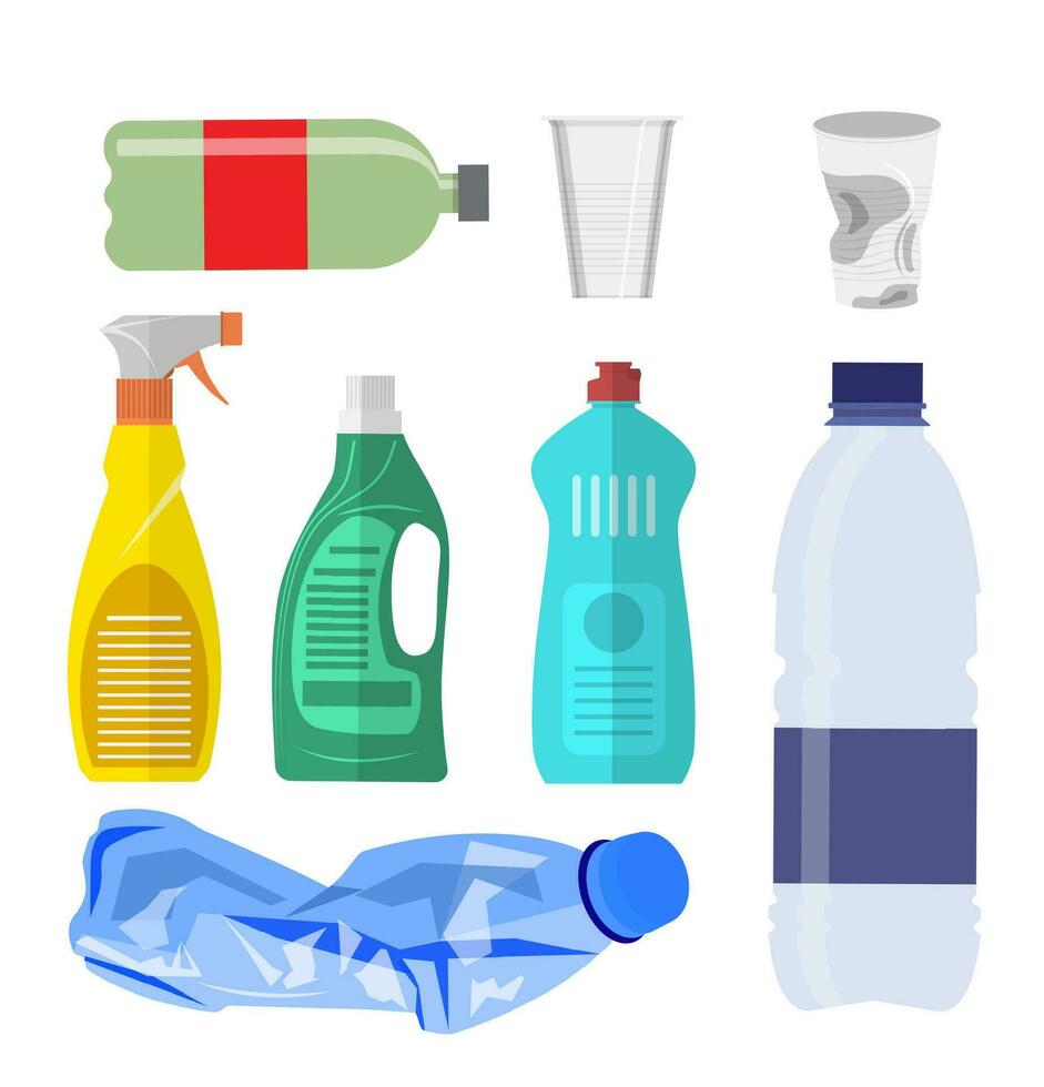 Plastic waste collection on white. vector