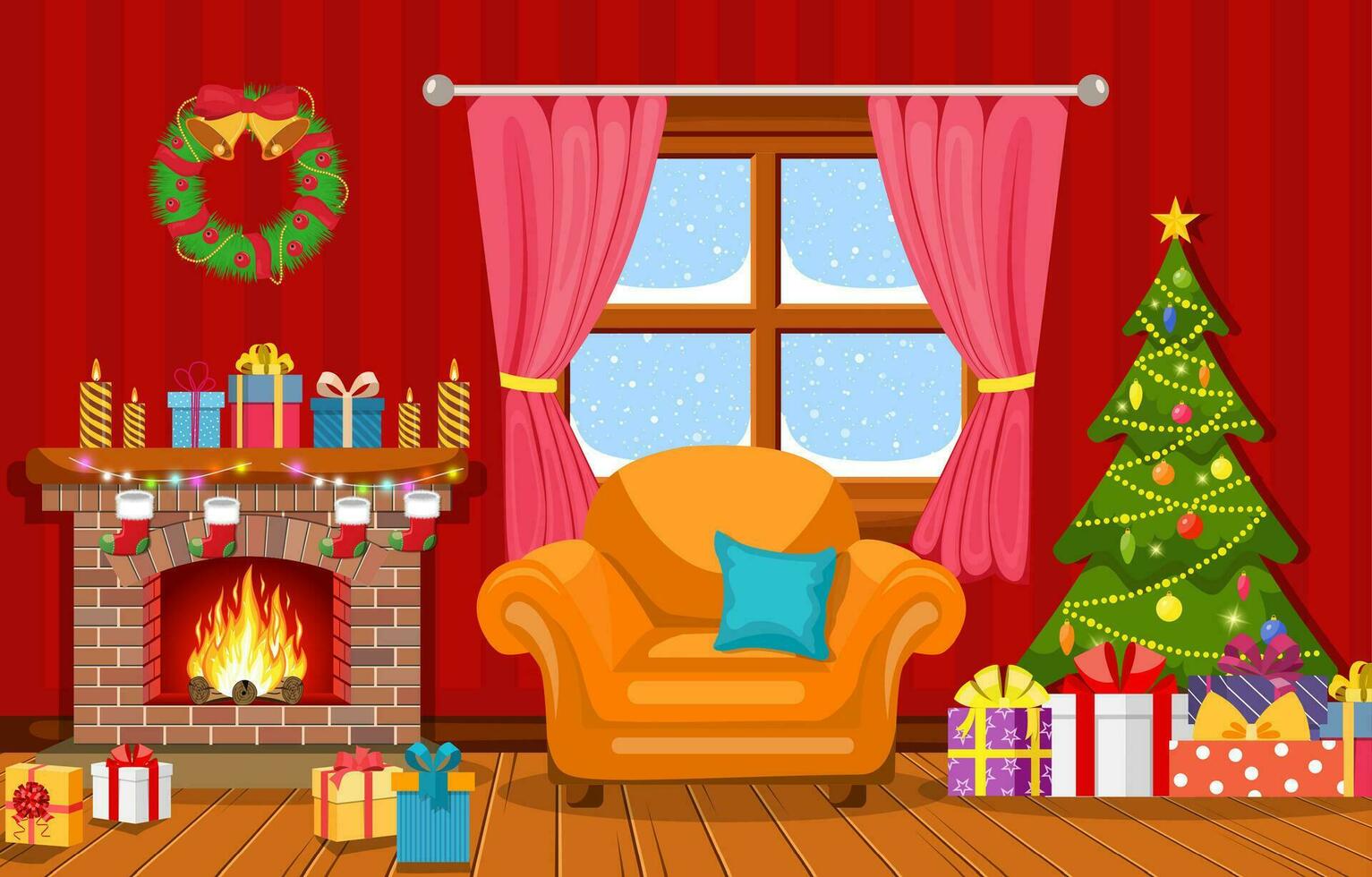 Christmas interior of the living room vector