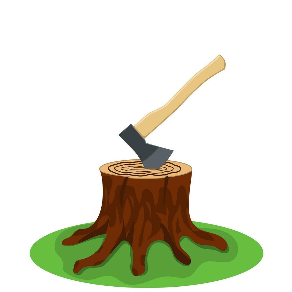 A tree stump with an axe stuck vector