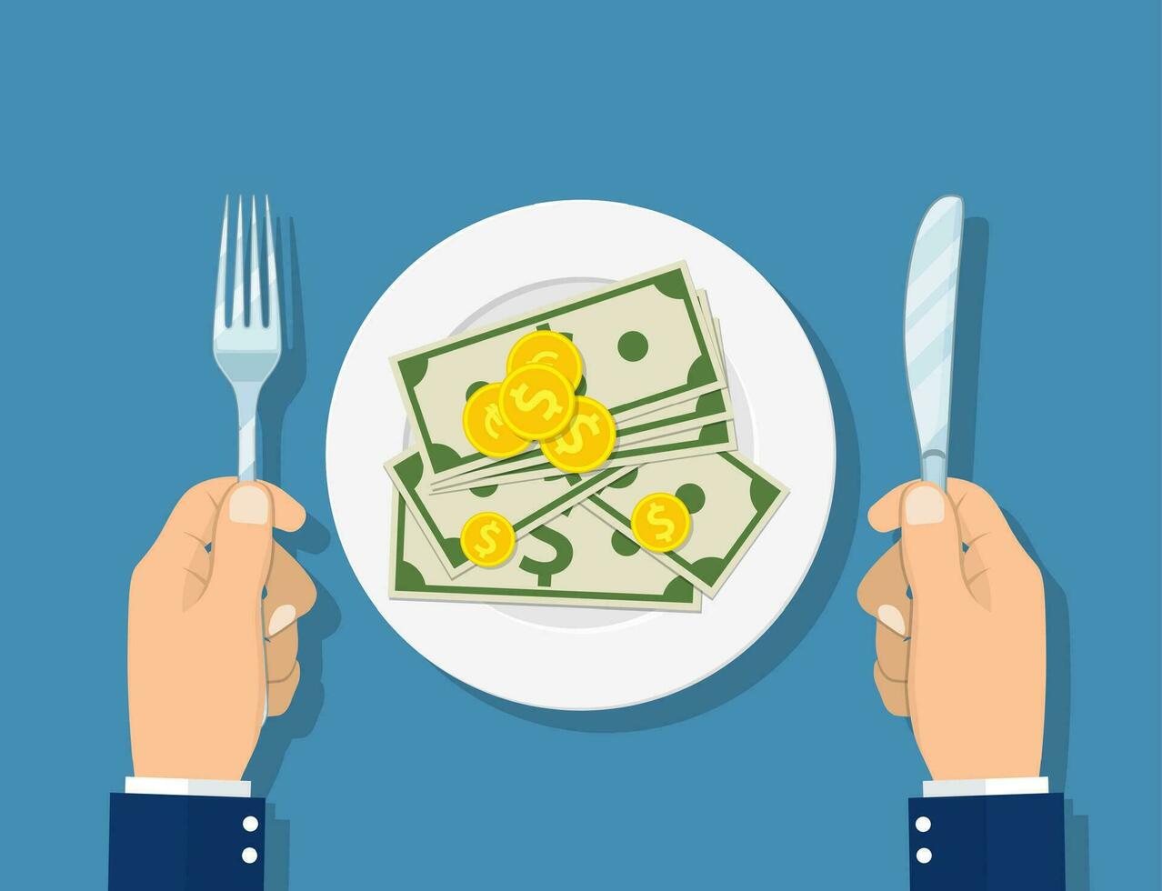 Hands holding knife and fork vector