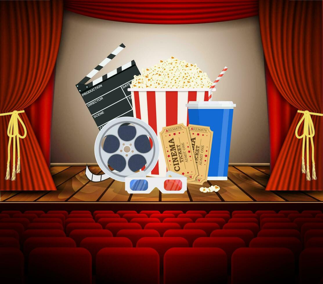 Movie theater with row of red seats vector