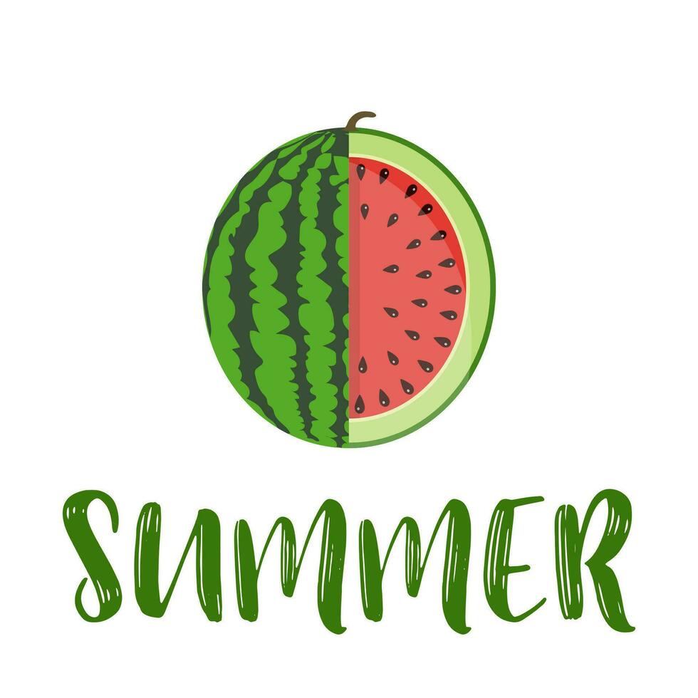 verano palabra con fruta, sandía vector