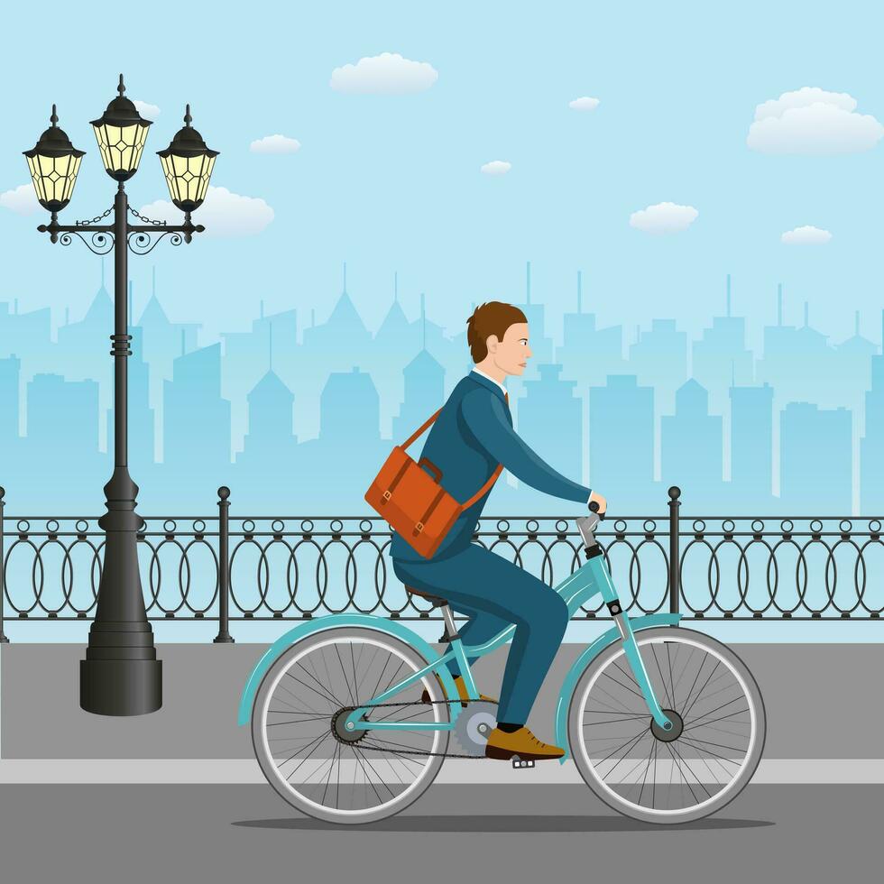 Businessman Riding a Bicycle. vector