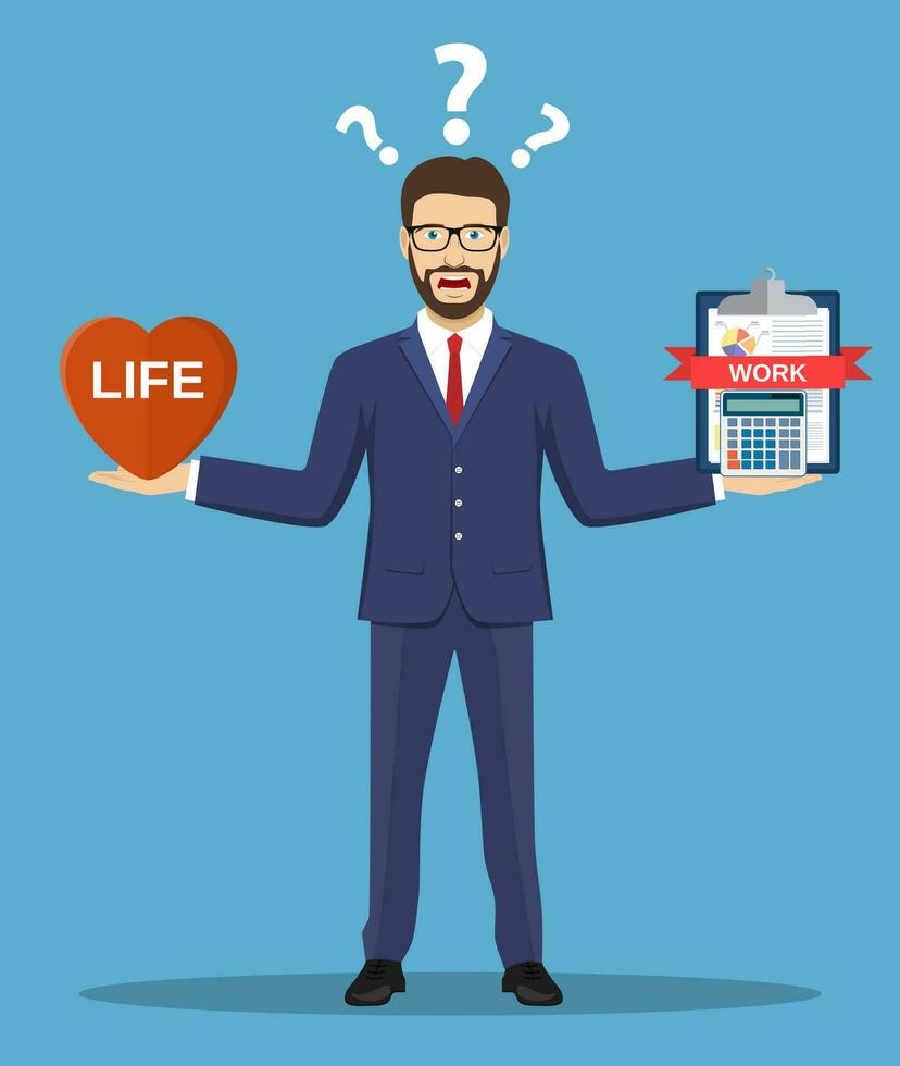 Cartoon businessman balancing Work and life vector