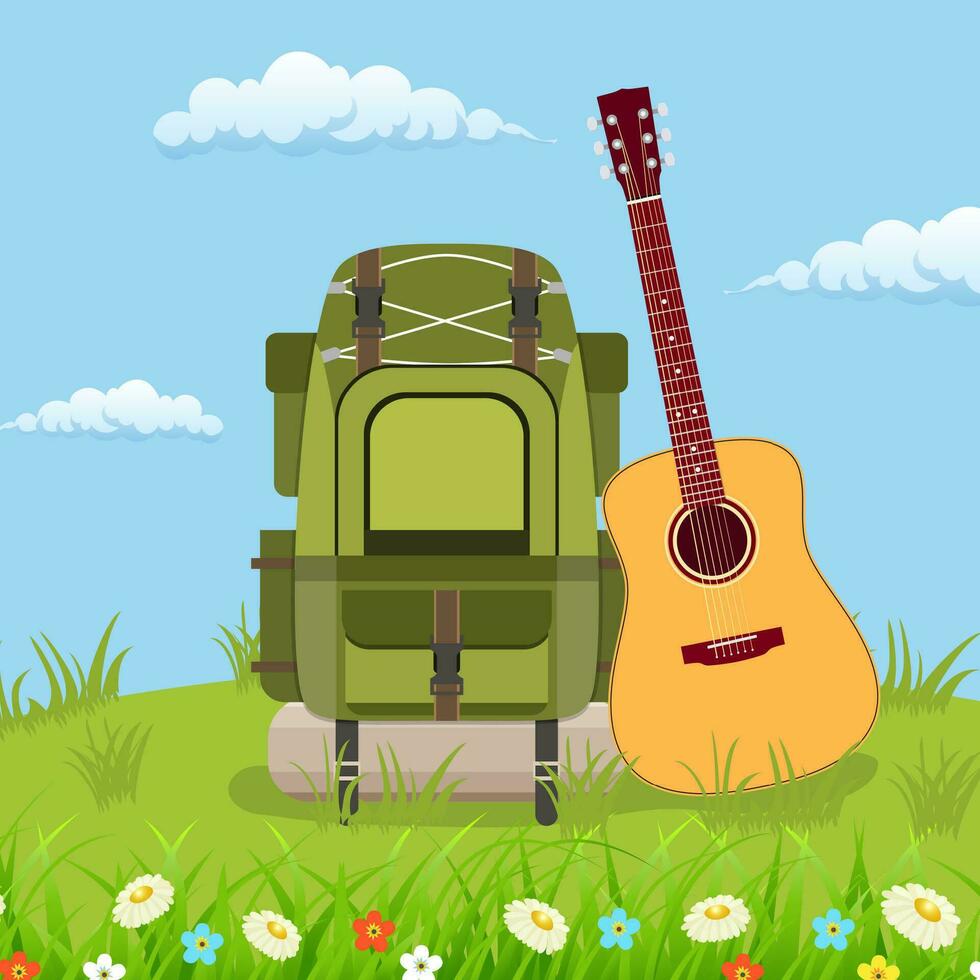 Travel pack with giutar vector