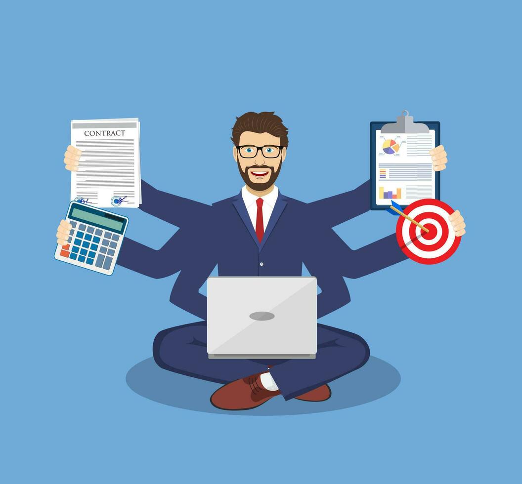 Businessman with multitasking lots of arms vector