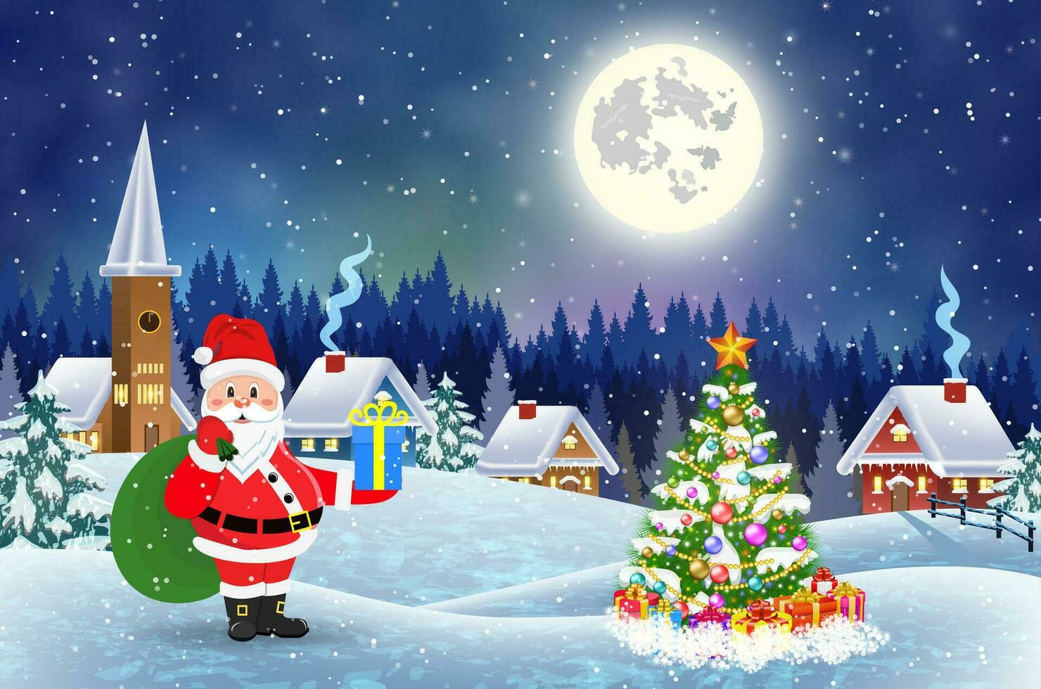 house in snowy Christmas landscape at night vector