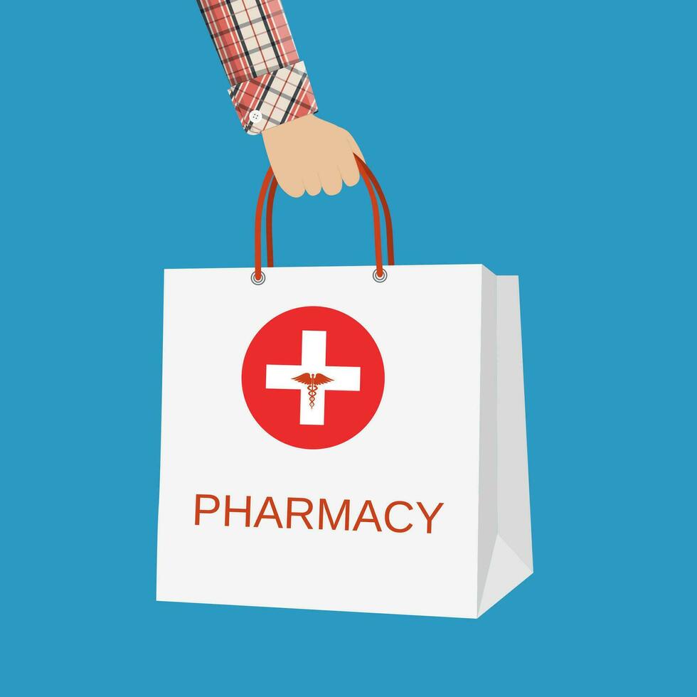 White shopping bag for medical pills and bottles vector