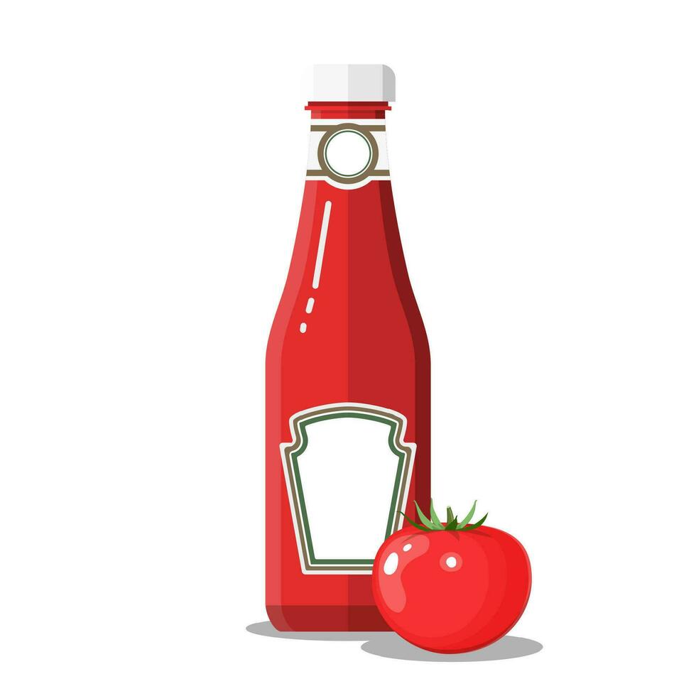 Glass bottle of traditional tomato ketchup. vector