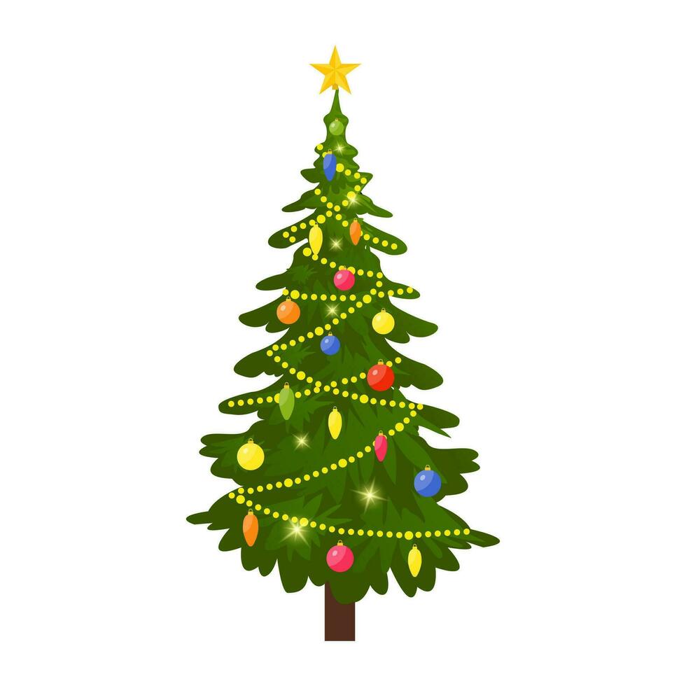 Navidad árbol decorado con vistoso pelotas, vector