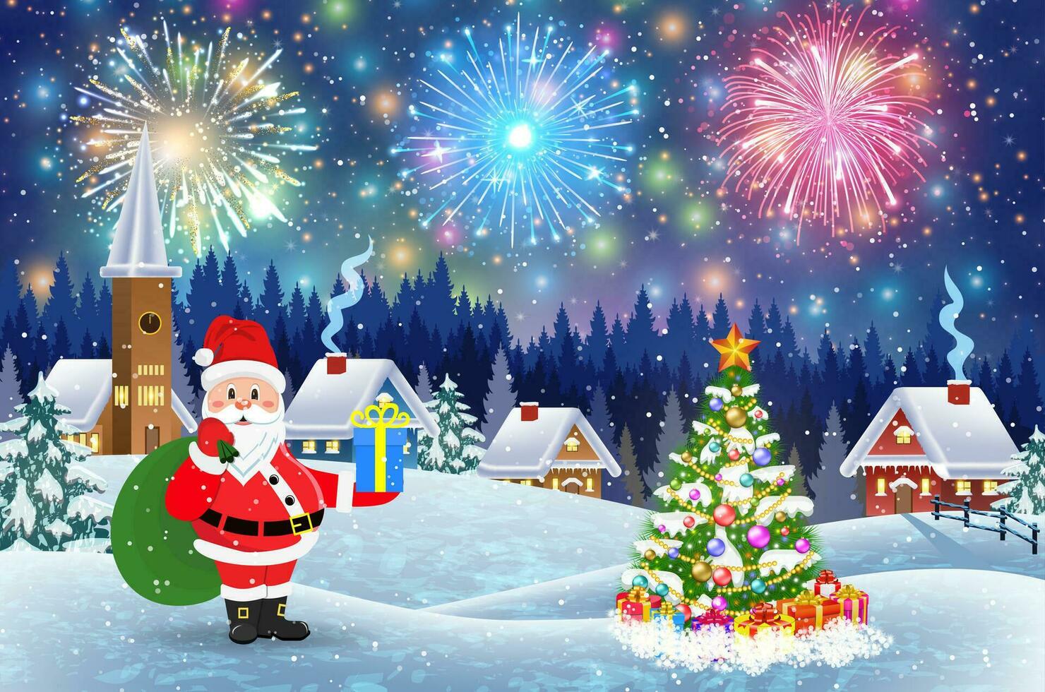 snowy village landscape vector