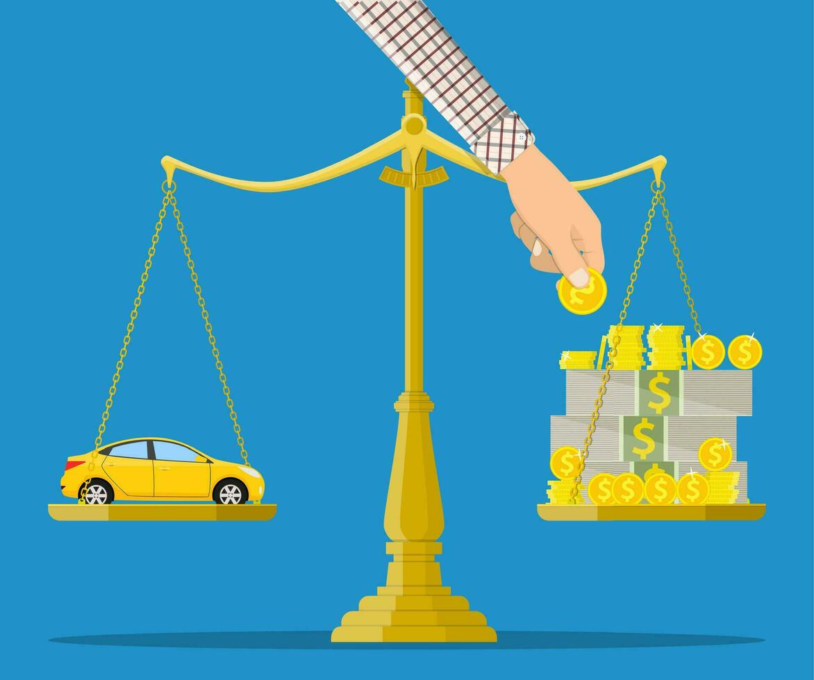 Scales with car and money. vector