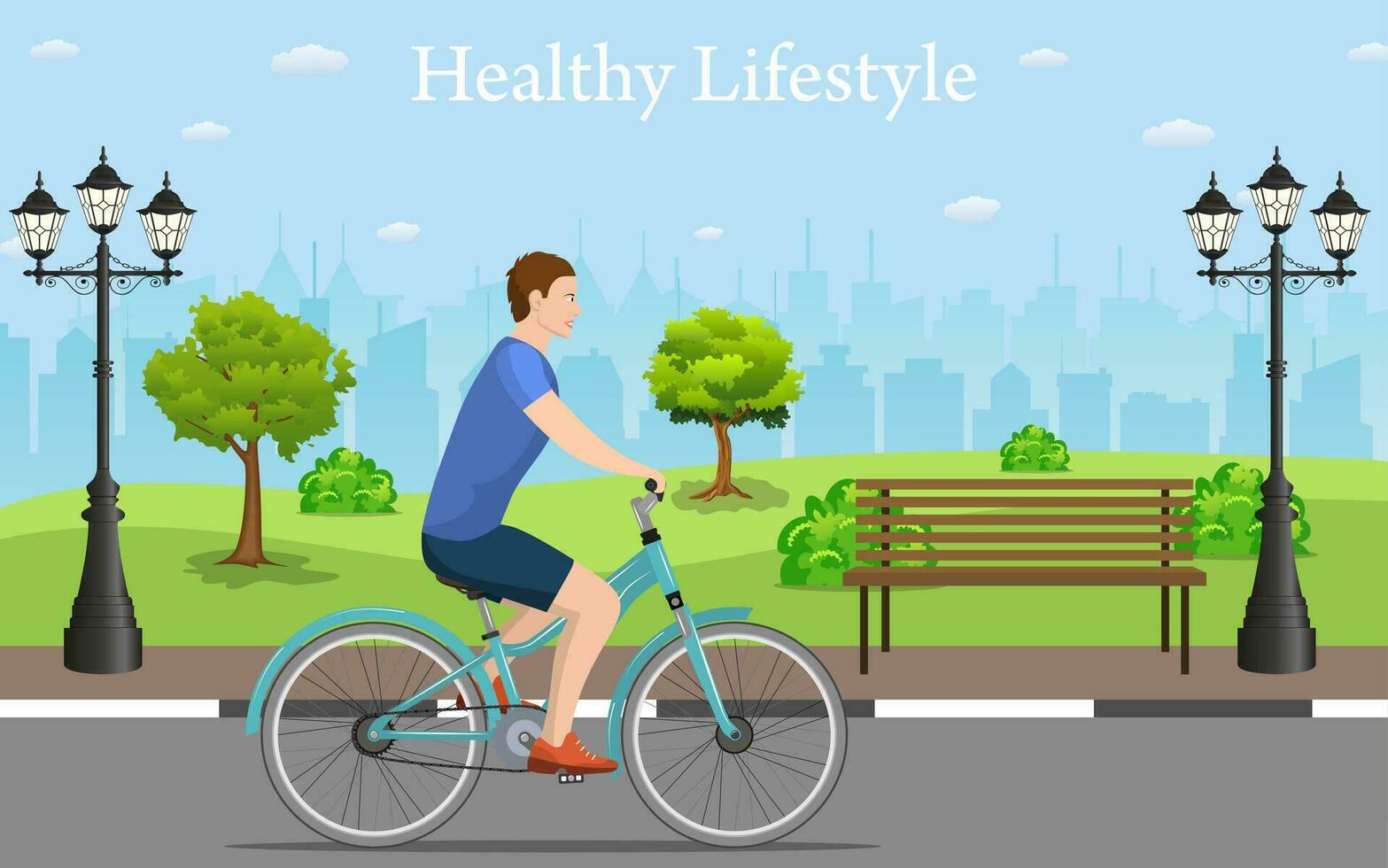 Couple Riding Bicycles In Public Park, vector