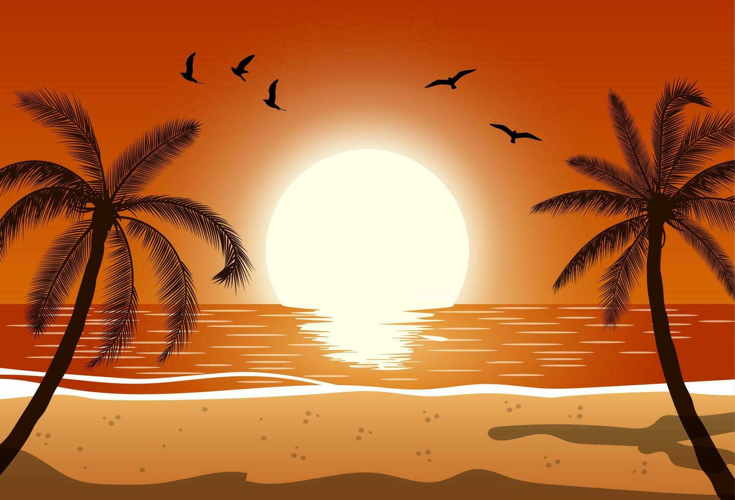 Silhouette palm tree on beach vector