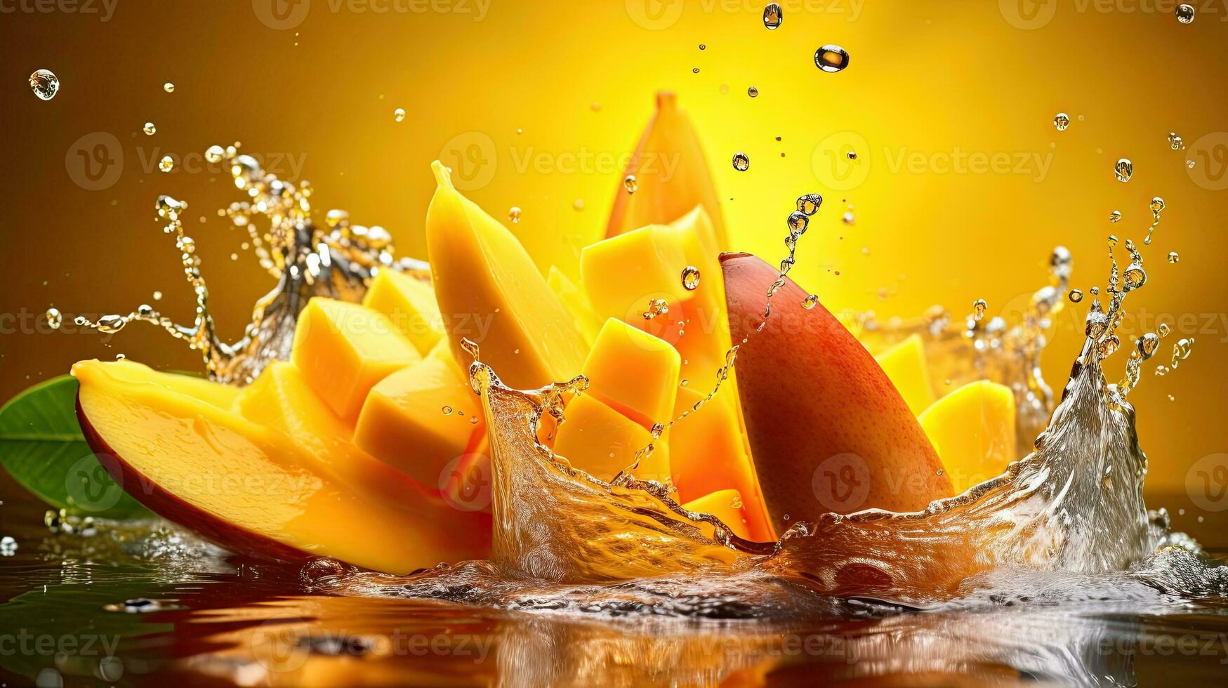 AI generated Fresh mango slice with water splash AI Generative photo