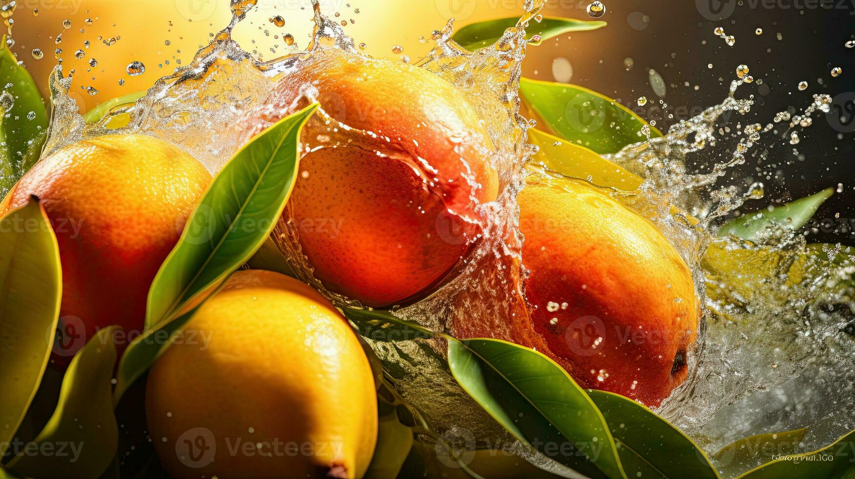 ai generado Fresco mango con hoja y agua chapoteo ai generativo foto