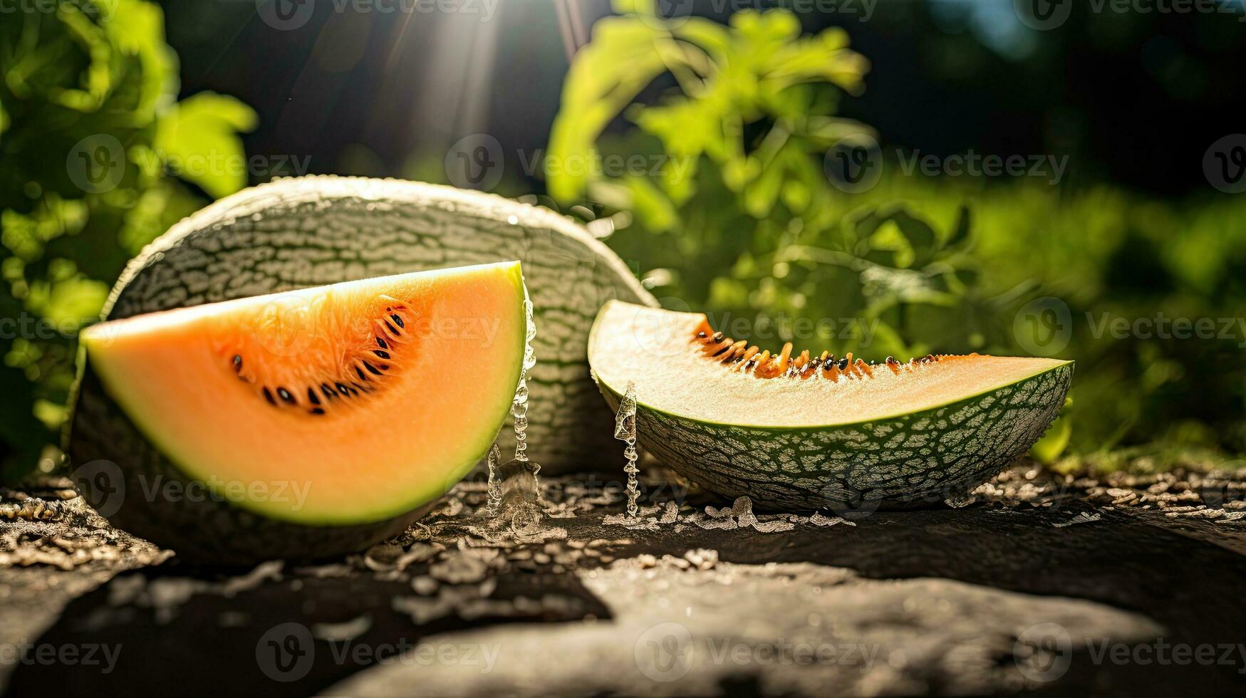 AI generated Fresh melon slice with light exposure AI Generative photo