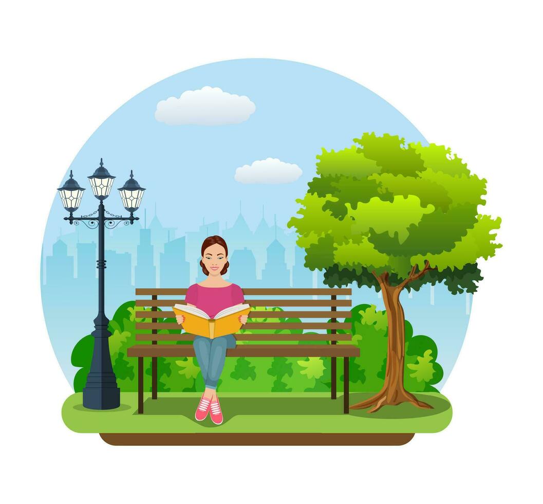 Young woman reading books vector