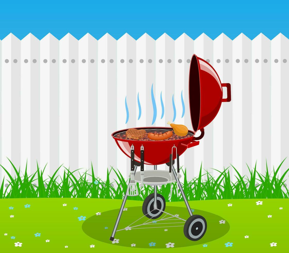barbecue grill and kitchen utensils vector
