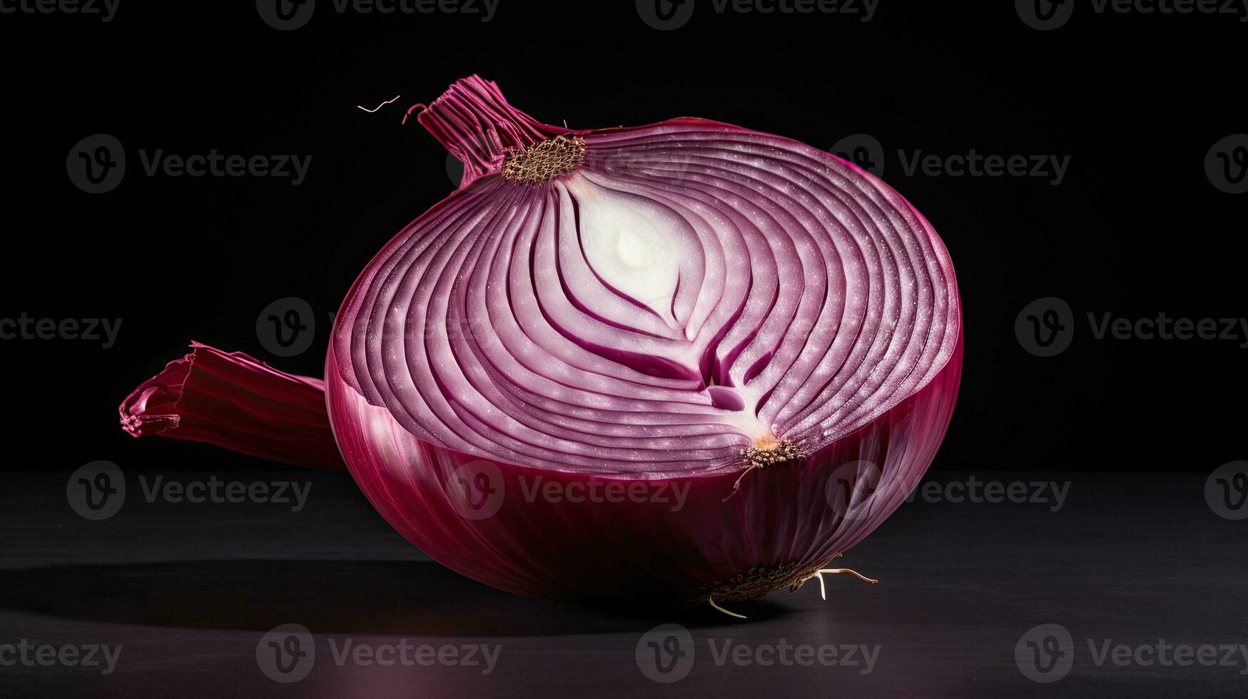 AI generated Red onion slice on the black background AI Generative photo