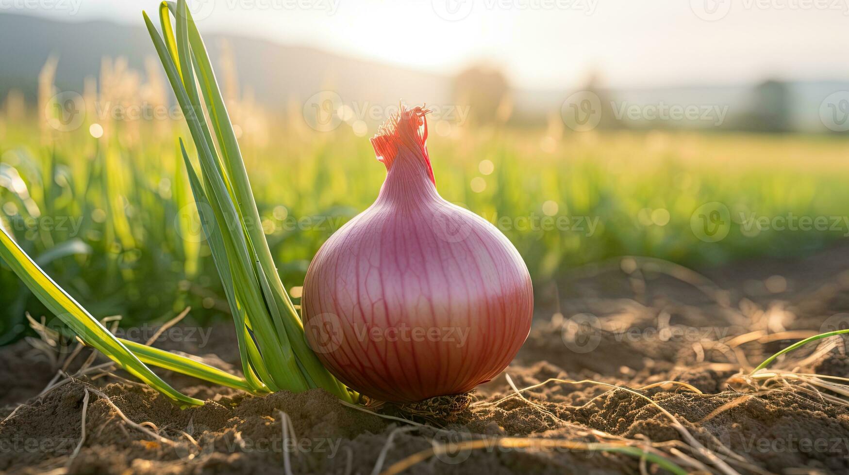 AI generated Fresh red onion on the field AI Generative photo