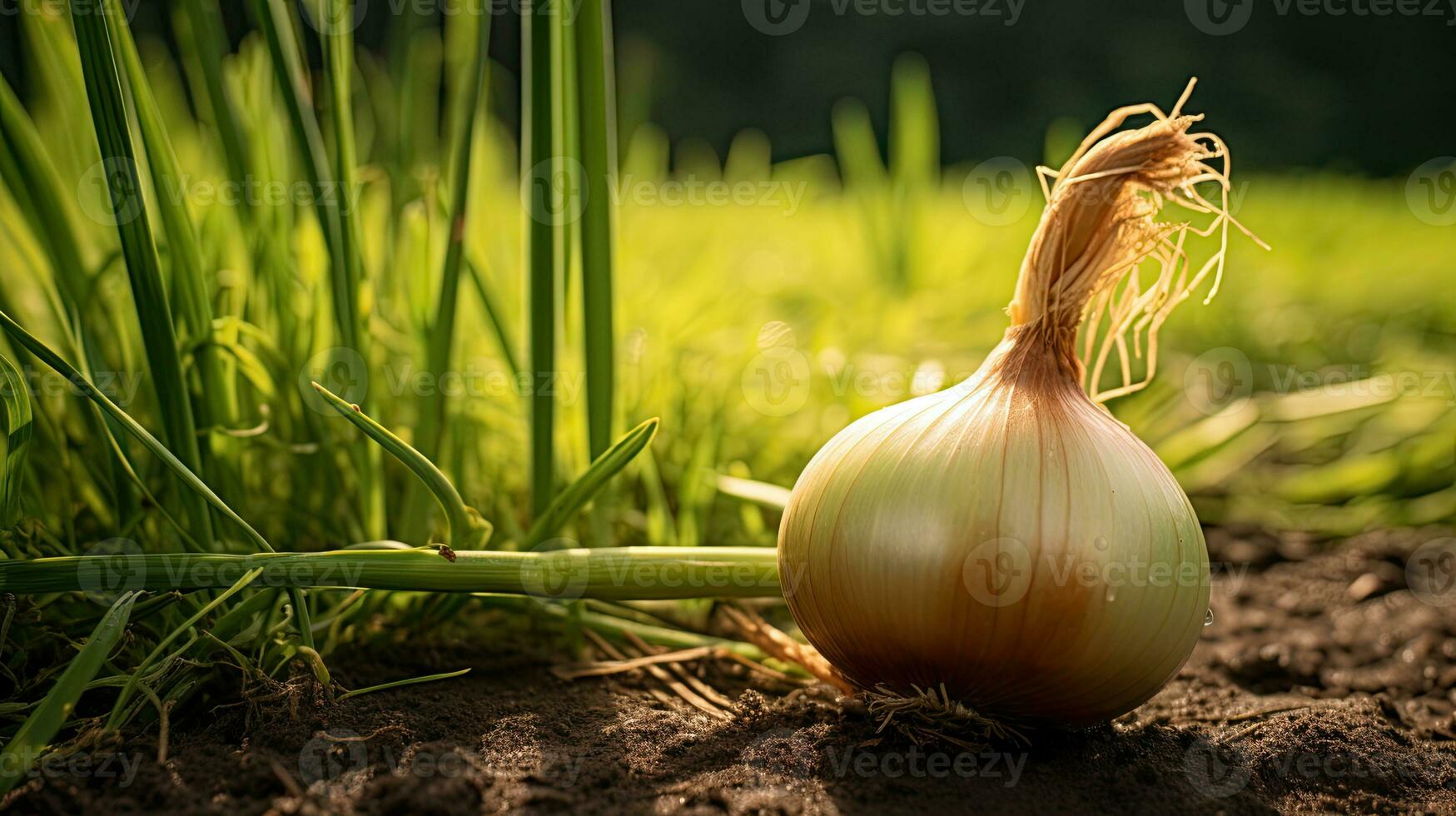AI generated Fresh garlic on the field with light exposure AI Generative photo