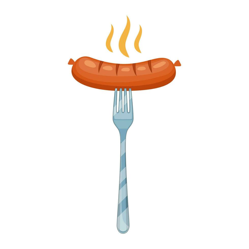 Sausage on a fork icon vector