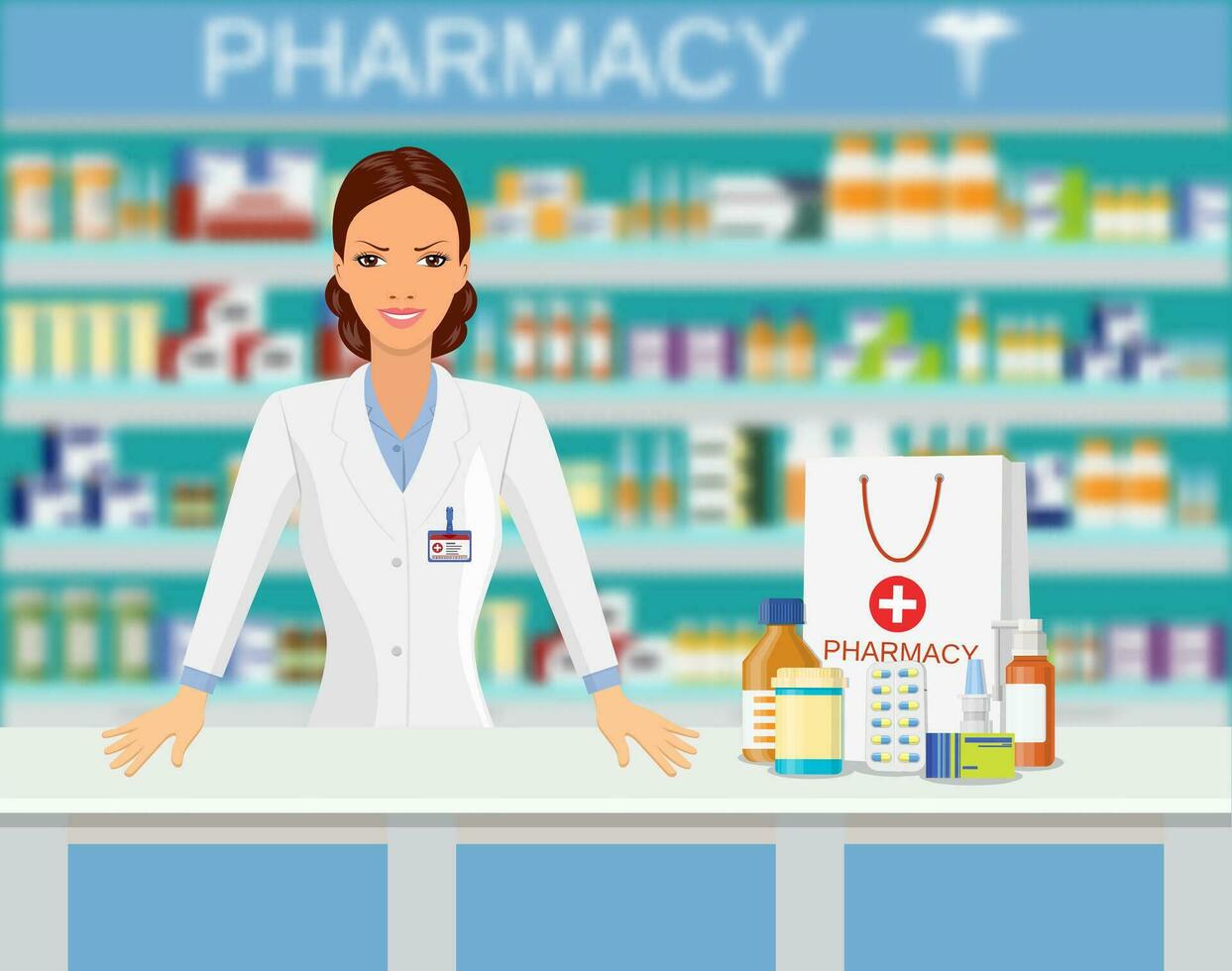 Modern interior pharmacy or drugstore. vector