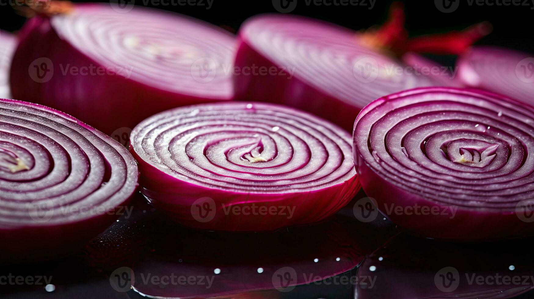 AI generated Onion slices on the wooden table AI Generative photo