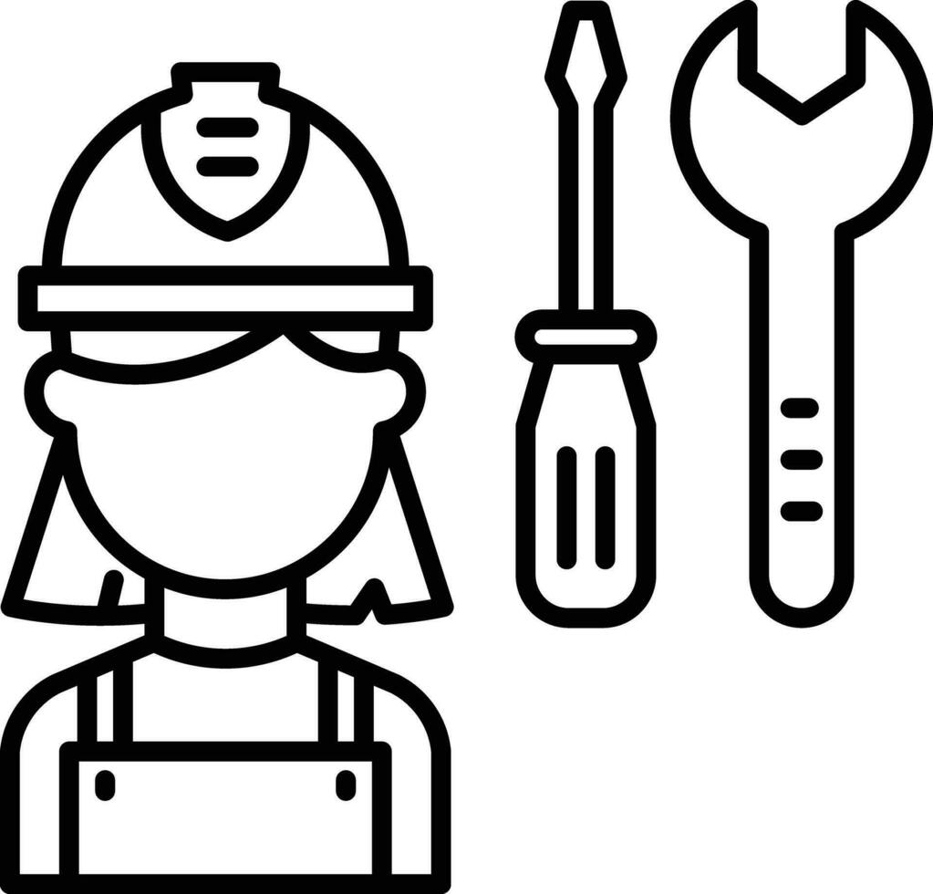 Female mechanic Outline vector illustration icon