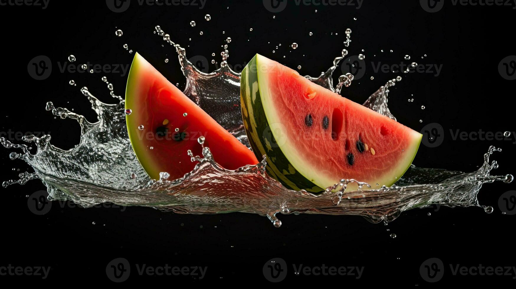 AI generated Portrait watermelon slices with water splash AI Generative photo